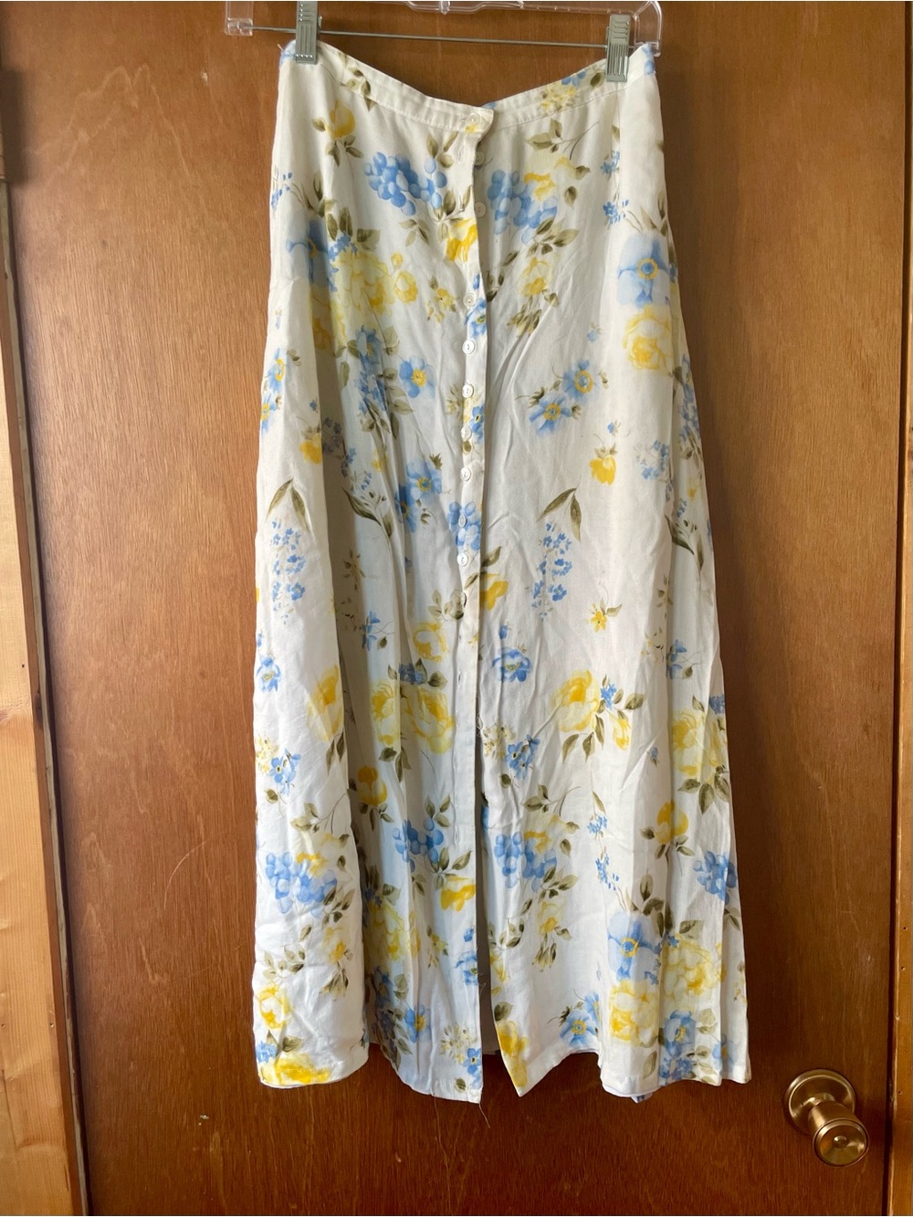 Vintage Susan Bristol Cream Floral Button-Front Skirt with Blue & Yellow Blooms